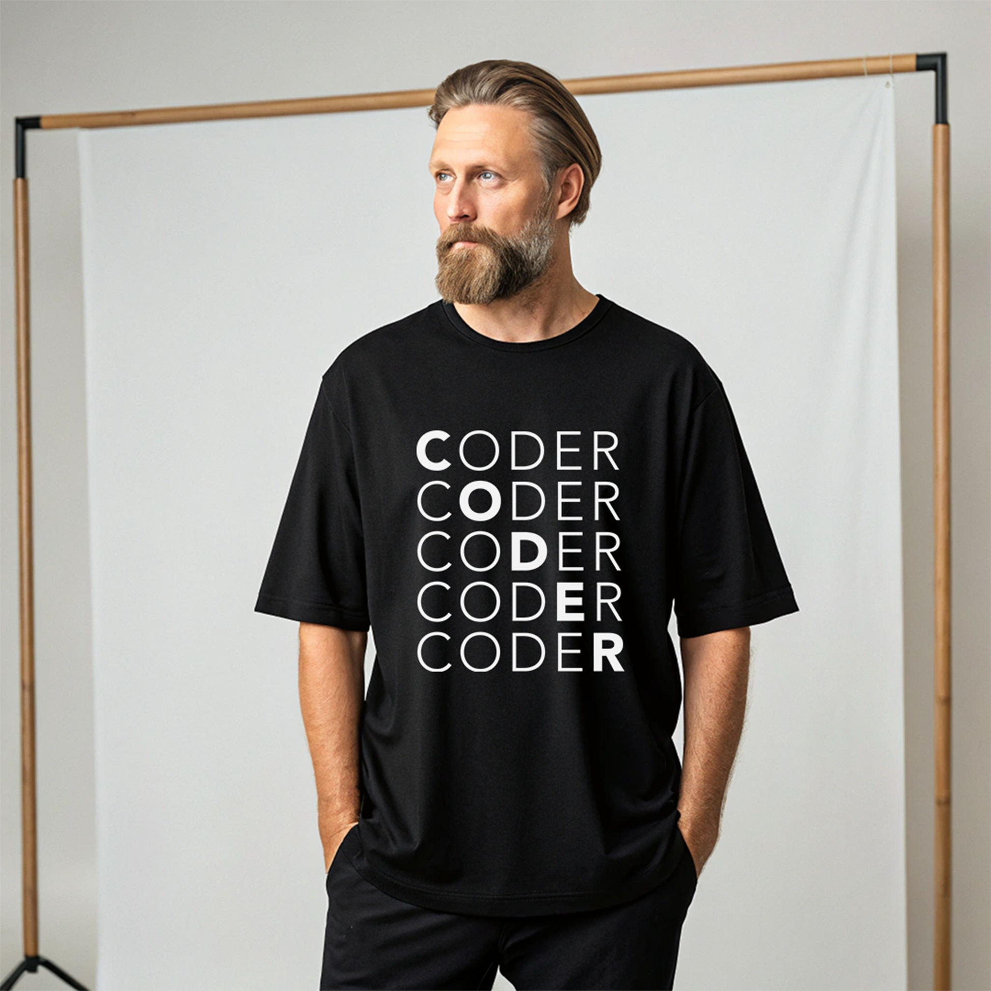 “CODER” Stack Print T-Shirt – Minimalist Techwear