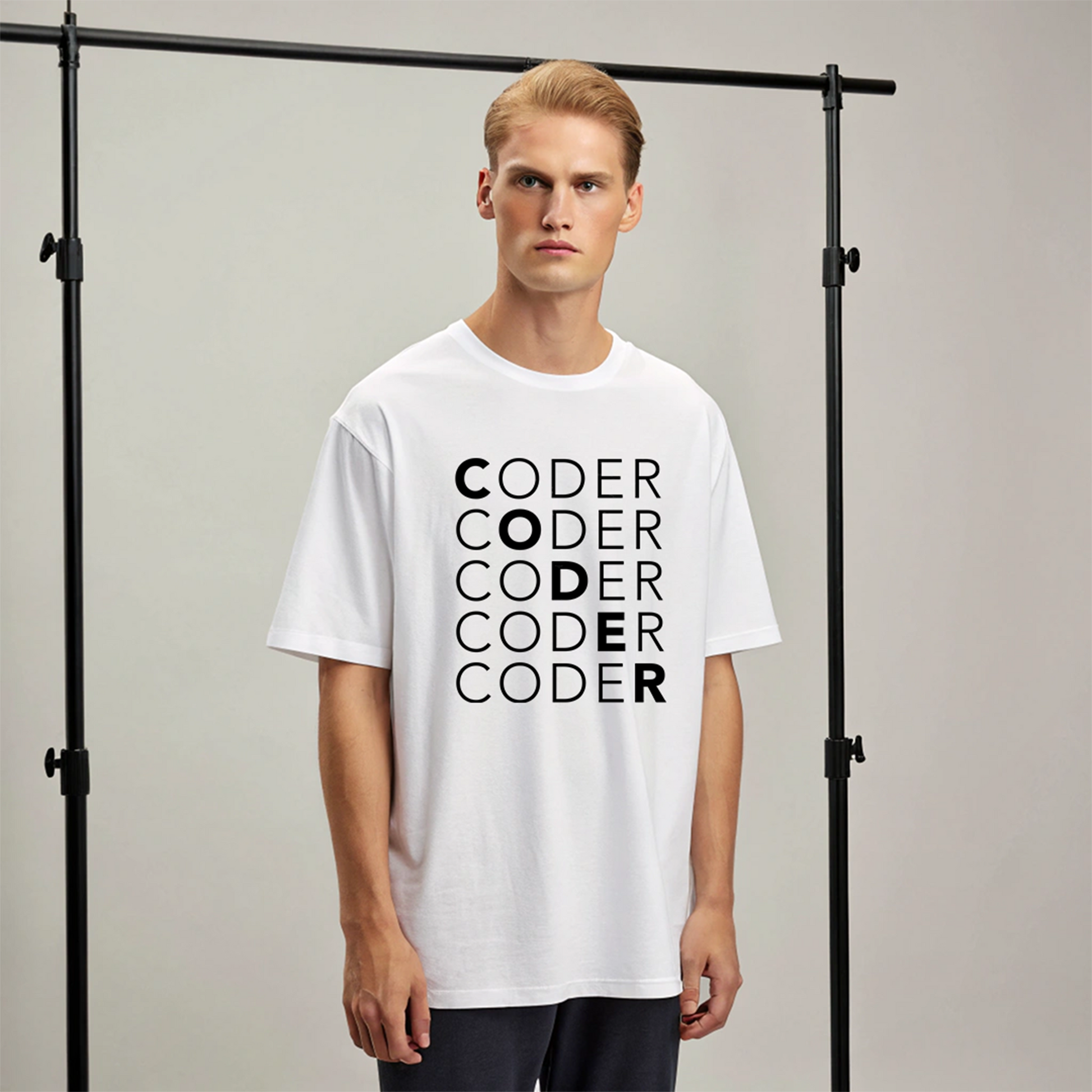 “CODER” Stack Print T-Shirt – Minimalist Techwear